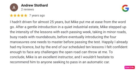 Google review from an AutoDrive pupil