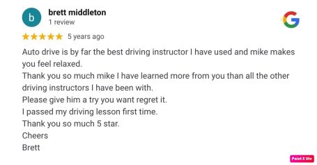 Google review from an AutoDrive pupil