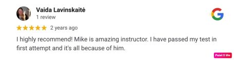 Google review from an AutoDrive pupil