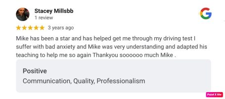 Google review from an AutoDrive pupil