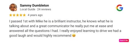 Google review from an AutoDrive pupil
