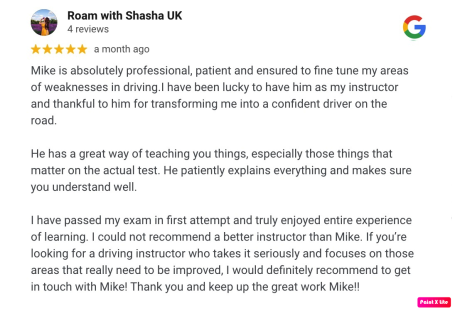 Google review from an AutoDrive pupil