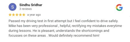 Google review from an AutoDrive pupil