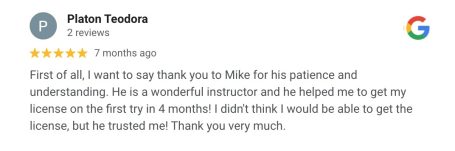 Google review from an AutoDrive pupil