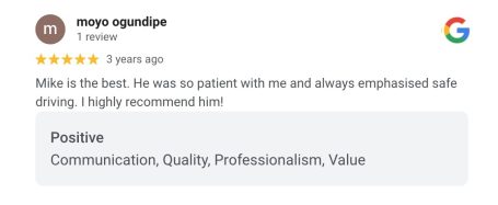 Google review from an AutoDrive pupil