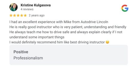 Google review from an AutoDrive pupil
