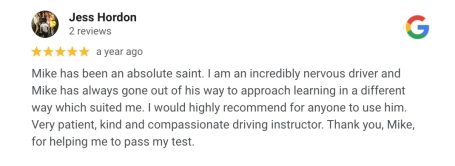 Google review from an AutoDrive pupil