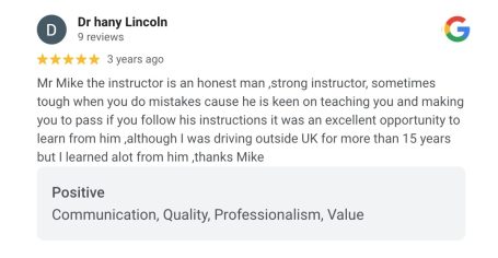 Google review from an AutoDrive pupil