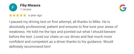 Google review from an AutoDrive pupil