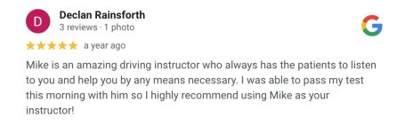 Google review from an AutoDrive pupil