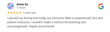 Google review from an AutoDrive pupil