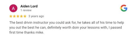 Google review from an AutoDrive pupil